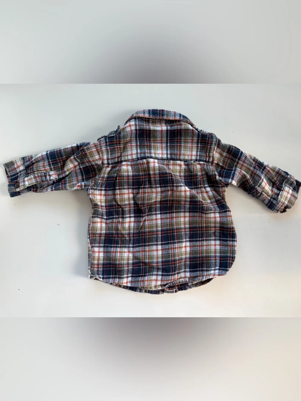 OshKosh Plaid Flannel Button-Down Shirt in Navy, Orange & White